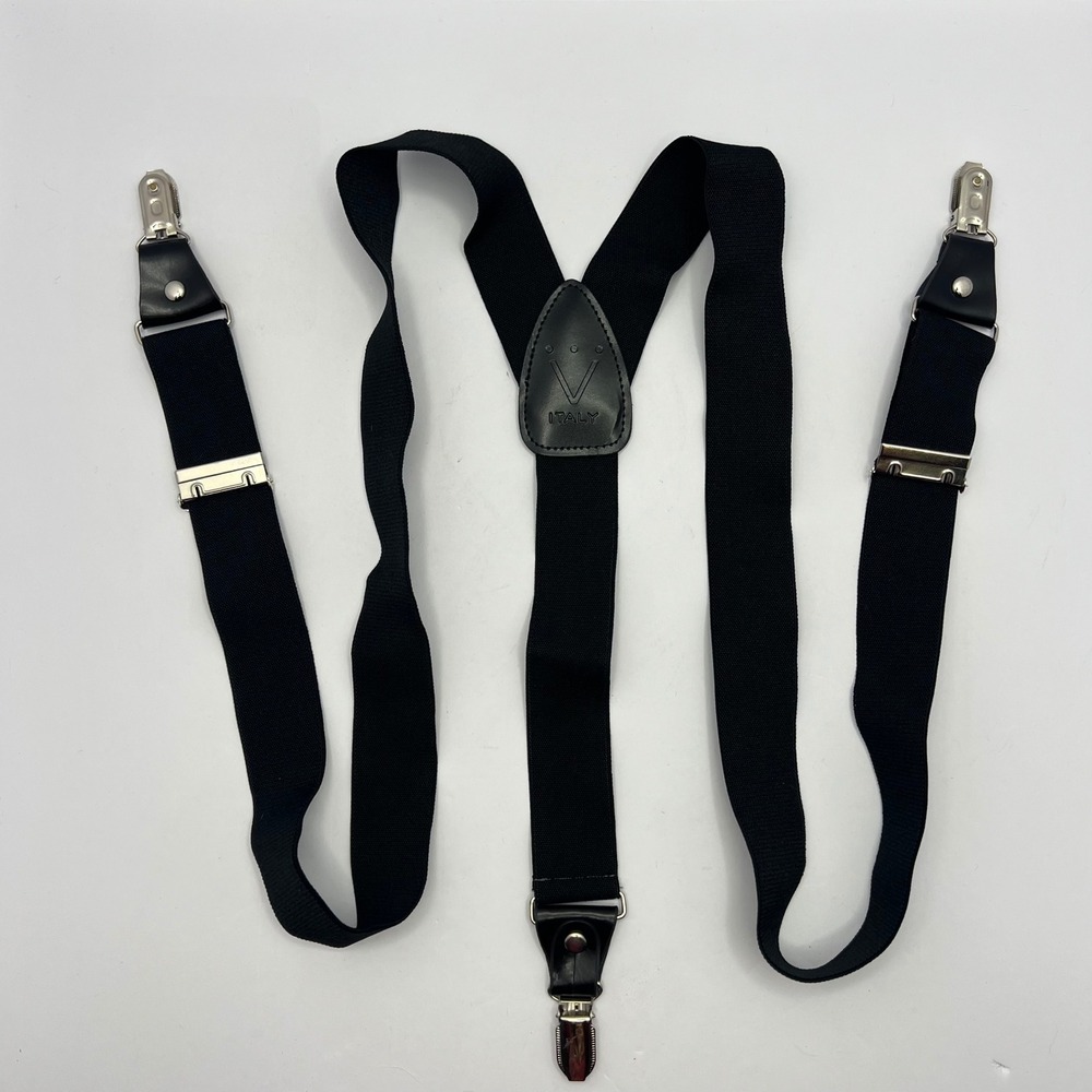 Vesuvio Napoli Black Suspenders Men Pants Braces Elastic‎ Y-Back Formal Italy
